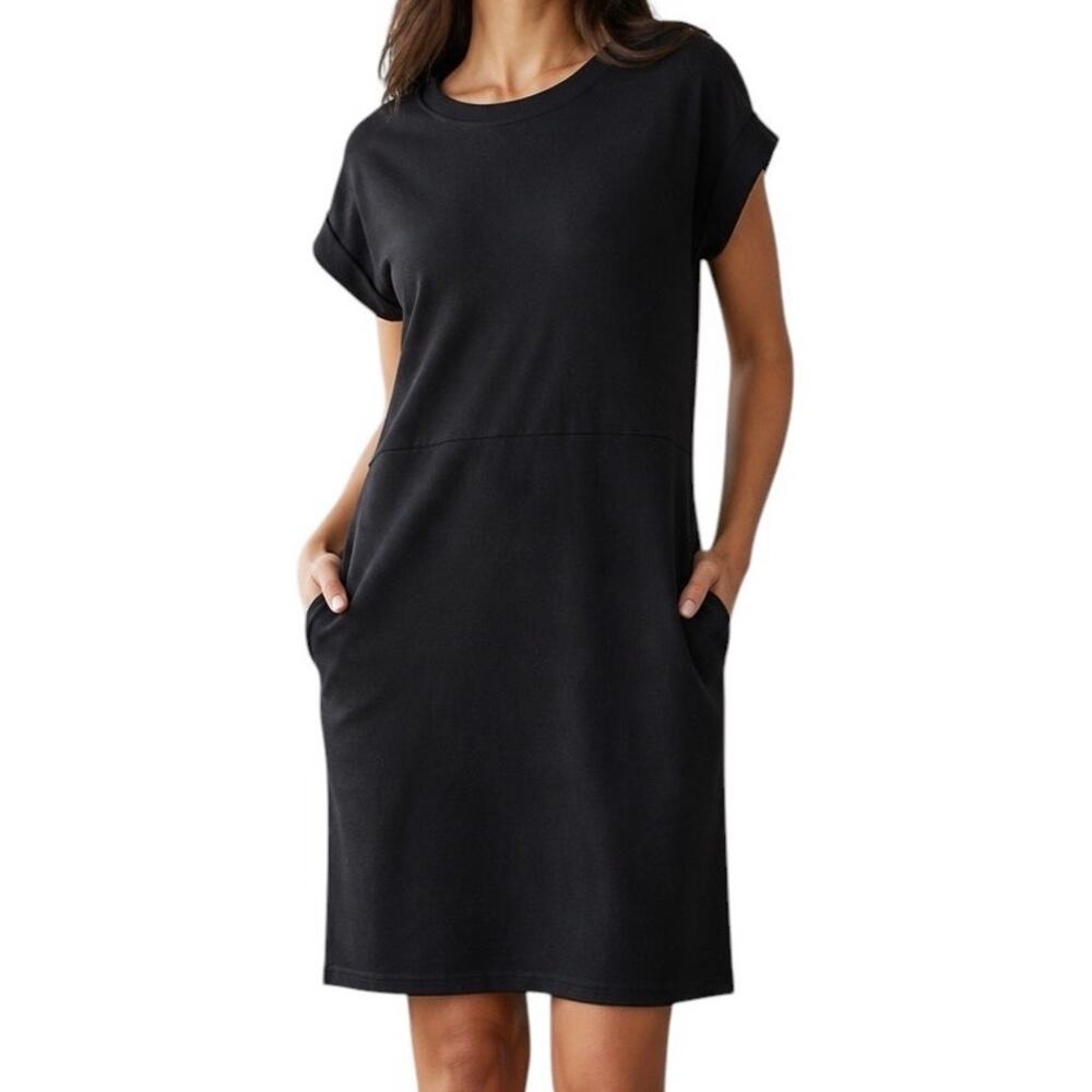 Merokeety Black Knee Length Dress Medium Casual Minimalist Stretch‎ Knit